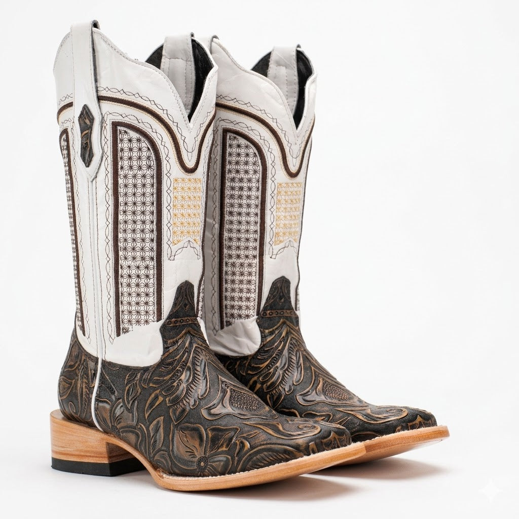 Tan Safari Hand Tooled – Square Toe